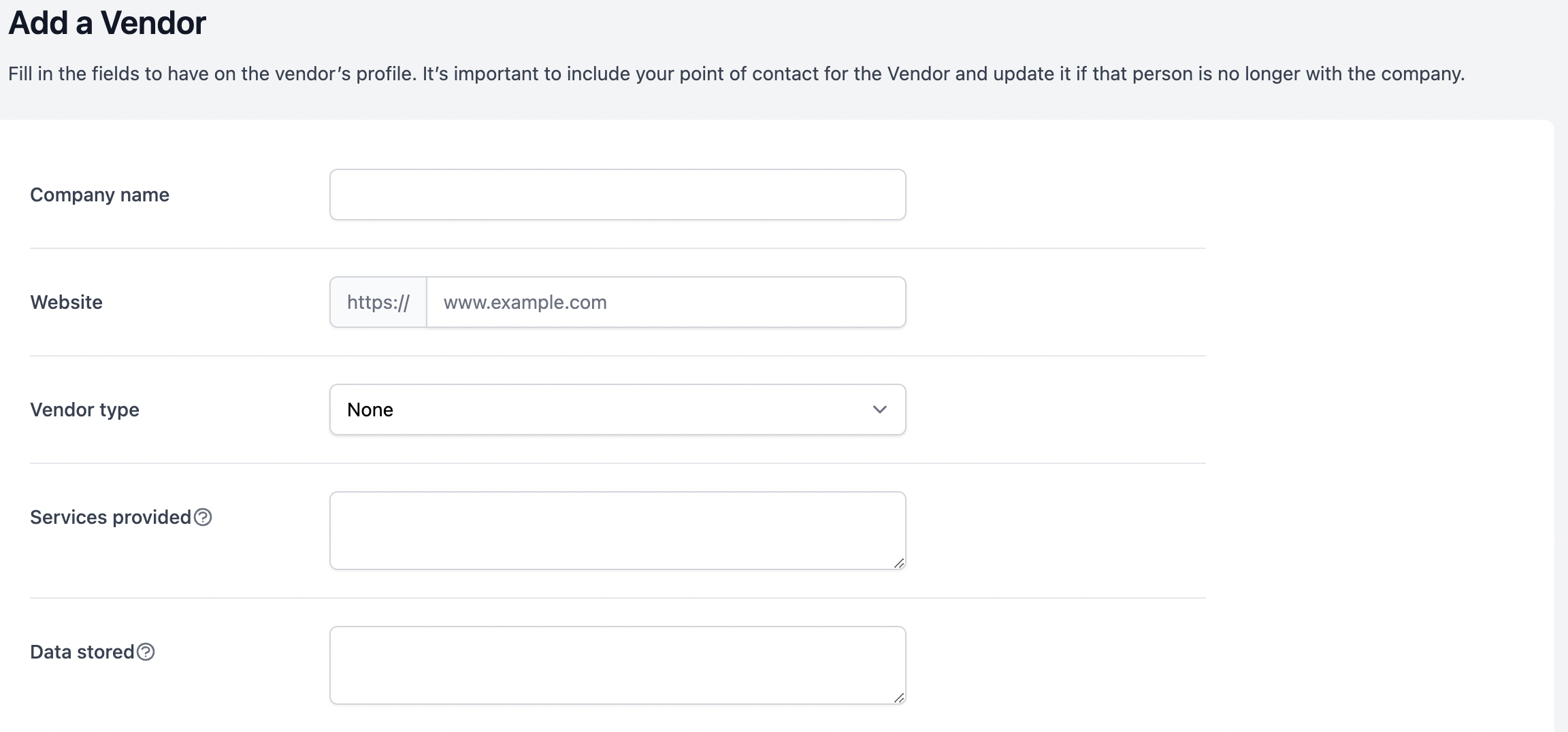 add vendor screen